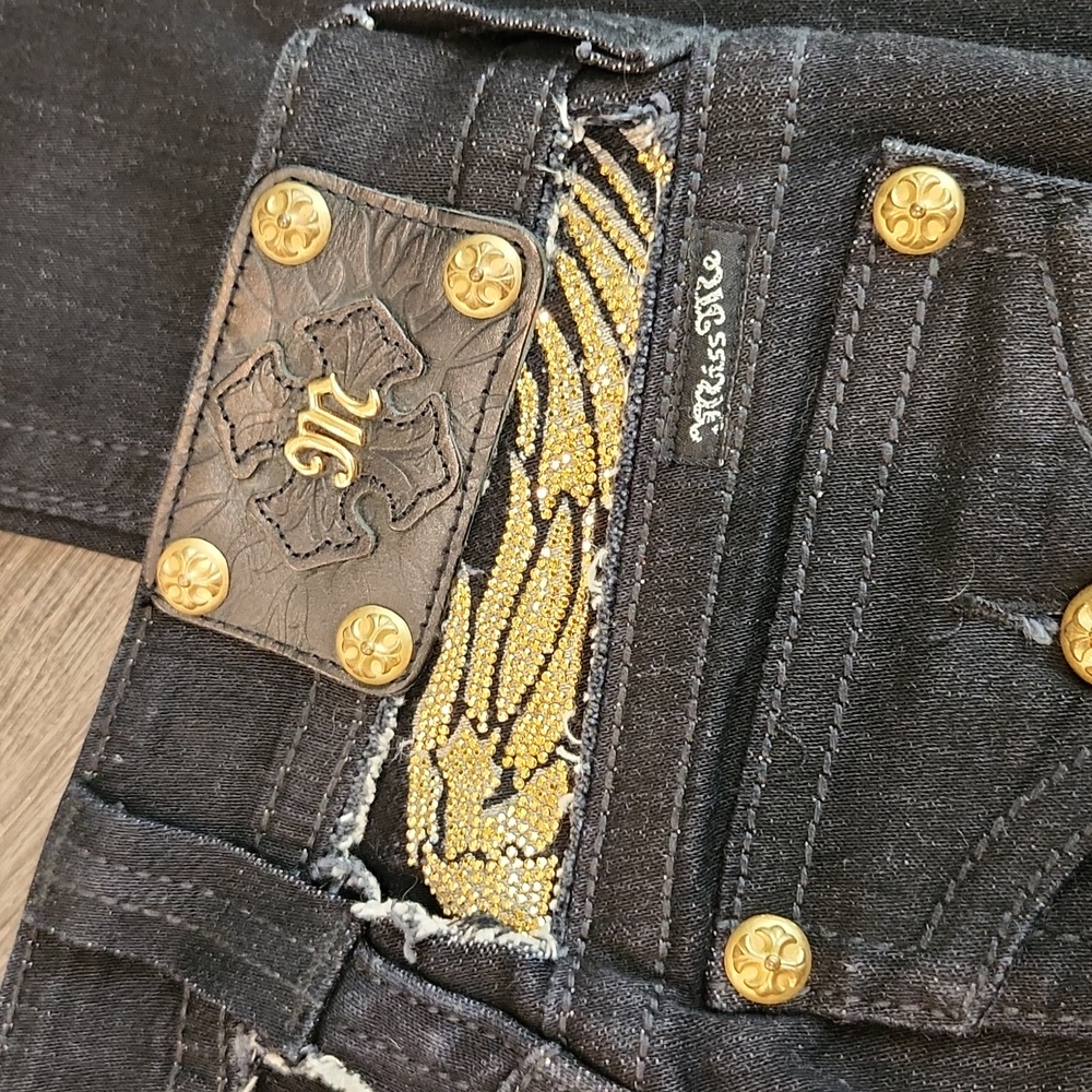 Rare Miss Me Dark Blue Jeans with Gold Strass Details Size 25